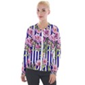 Classy and Chic Watercolor Flowers Velvet Zip Up Jacket View1