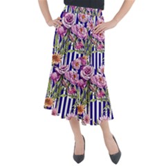 Classy And Chic Watercolor Flowers Midi Mermaid Skirt by GardenOfOphir