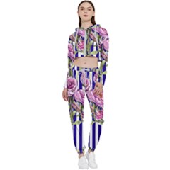 Classy And Chic Watercolor Flowers Cropped Zip Up Lounge Set by GardenOfOphir