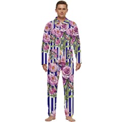 Classy And Chic Watercolor Flowers Men s Long Sleeve Velvet Pocket Pajamas Set