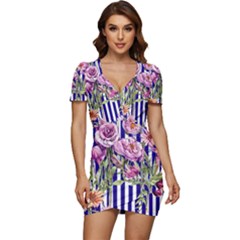 Classy And Chic Watercolor Flowers Low Cut Cap Sleeve Mini Dress