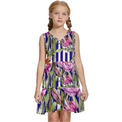 Classy And Chic Watercolor Flowers Kids  Sleeveless Tiered Mini Dress by GardenOfOphir