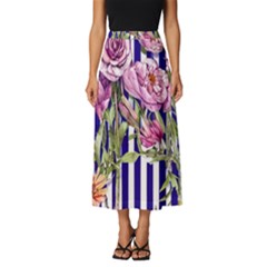 Classy And Chic Watercolor Flowers Classic Midi Chiffon Skirt