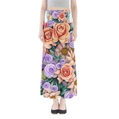 Cheerful And Captivating Watercolor Flowers Full Length Maxi Skirt by GardenOfOphir