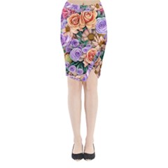 Cheerful And Captivating Watercolor Flowers Midi Wrap Pencil Skirt by GardenOfOphir