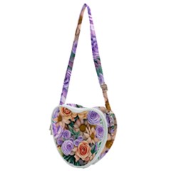 Cheerful And Captivating Watercolor Flowers Heart Shoulder Bag by GardenOfOphir