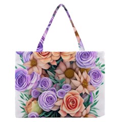 Cheerful And Captivating Watercolor Flowers Zipper Medium Tote Bag by GardenOfOphir