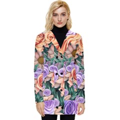 Cheerful And Captivating Watercolor Flowers Button Up Hooded Coat  by GardenOfOphir