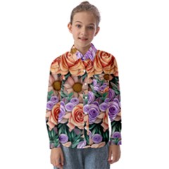 Cheerful And Captivating Watercolor Flowers Kids  Long Sleeve Shirt by GardenOfOphir