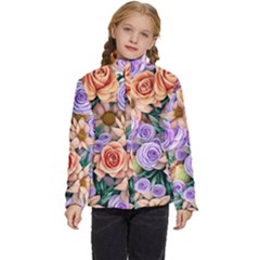 Cheerful And Captivating Watercolor Flowers Kids  Puffer Bubble Jacket Coat by GardenOfOphir