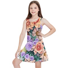 Cheerful And Captivating Watercolor Flowers Kids  Lightweight Sleeveless Dress by GardenOfOphir