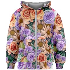 Cheerful And Captivating Watercolor Flowers Kids  Zipper Hoodie Without Drawstring by GardenOfOphir