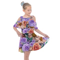 Cheerful And Captivating Watercolor Flowers Kids  Shoulder Cutout Chiffon Dress by GardenOfOphir