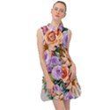 Cheerful and Captivating Watercolor Flowers Sleeveless Shirt Dress View1