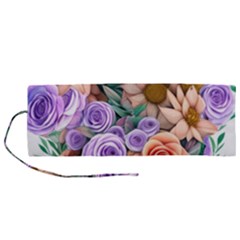 Cheerful And Captivating Watercolor Flowers Roll Up Canvas Pencil Holder (m) by GardenOfOphir