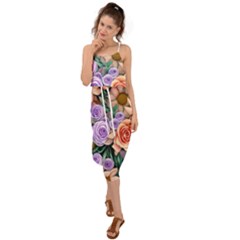 Cheerful And Captivating Watercolor Flowers Waist Tie Cover Up Chiffon Dress by GardenOfOphir