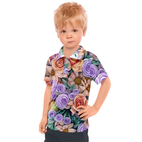 Cheerful And Captivating Watercolor Flowers Kids  Polo Tee by GardenOfOphir