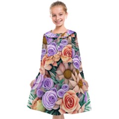 Cheerful And Captivating Watercolor Flowers Kids  Midi Sailor Dress by GardenOfOphir