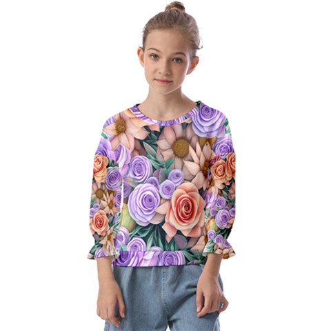 Cheerful And Captivating Watercolor Flowers Kids  Cuff Sleeve Top by GardenOfOphir