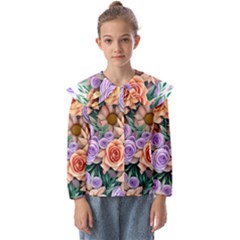 Cheerful And Captivating Watercolor Flowers Kids  Peter Pan Collar Blouse