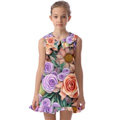 Cheerful And Captivating Watercolor Flowers Kids  Pilgrim Collar Ruffle Hem Dress by GardenOfOphir