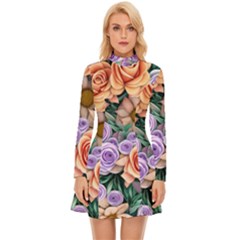 Cheerful And Captivating Watercolor Flowers Long Sleeve Velour Longline Dress by GardenOfOphir