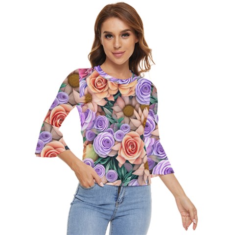 Cheerful And Captivating Watercolor Flowers Bell Sleeve Top by GardenOfOphir