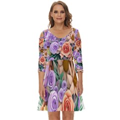 Cheerful And Captivating Watercolor Flowers Shoulder Cut Out Zip Up Dress by GardenOfOphir