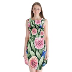 County Charm – Watercolor Flowers Botanical Sleeveless Chiffon Dress   by GardenOfOphir