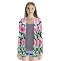 County Charm – Watercolor Flowers Botanical Drape Collar Cardigan by GardenOfOphir