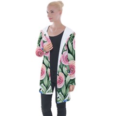 County Charm – Watercolor Flowers Botanical Longline Hooded Cardigan by GardenOfOphir