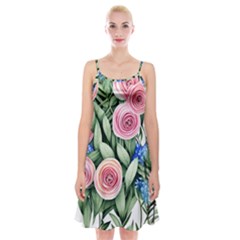 County Charm – Watercolor Flowers Botanical Spaghetti Strap Velvet Dress by GardenOfOphir