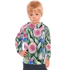 County Charm – Watercolor Flowers Botanical Kids  Hooded Pullover by GardenOfOphir