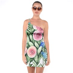 County Charm – Watercolor Flowers Botanical One Soulder Bodycon Dress by GardenOfOphir