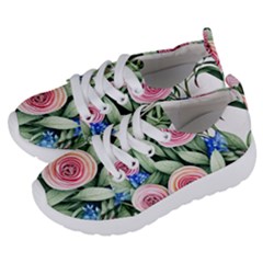 County Charm – Watercolor Flowers Botanical Kids  Lightweight Sports Shoes by GardenOfOphir