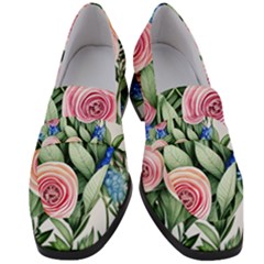 County Charm – Watercolor Flowers Botanical Women s Chunky Heel Loafers by GardenOfOphir