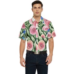 County Charm – Watercolor Flowers Botanical Men s Short Sleeve Pocket Shirt  by GardenOfOphir