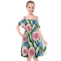 County Charm – Watercolor Flowers Botanical Kids  Cut Out Shoulders Chiffon Dress by GardenOfOphir