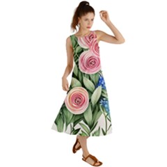 County Charm – Watercolor Flowers Botanical Summer Maxi Dress by GardenOfOphir