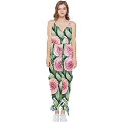 County Charm – Watercolor Flowers Botanical Sleeveless Tie Ankle Chiffon Jumpsuit by GardenOfOphir