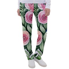 County Charm – Watercolor Flowers Botanical Women s Casual Pants by GardenOfOphir