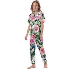 County Charm – Watercolor Flowers Botanical Kids  Satin Short Sleeve Pajamas Set by GardenOfOphir