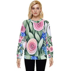 County Charm – Watercolor Flowers Botanical Hidden Pocket Sweatshirt by GardenOfOphir