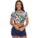 County Charm – Watercolor Flowers Botanical Side Button Cropped Tee View1