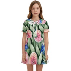 County Charm – Watercolor Flowers Botanical Kids  Sweet Collar Dress by GardenOfOphir