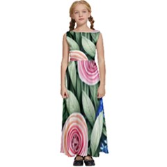 County Charm – Watercolor Flowers Botanical Kids  Satin Sleeveless Maxi Dress by GardenOfOphir