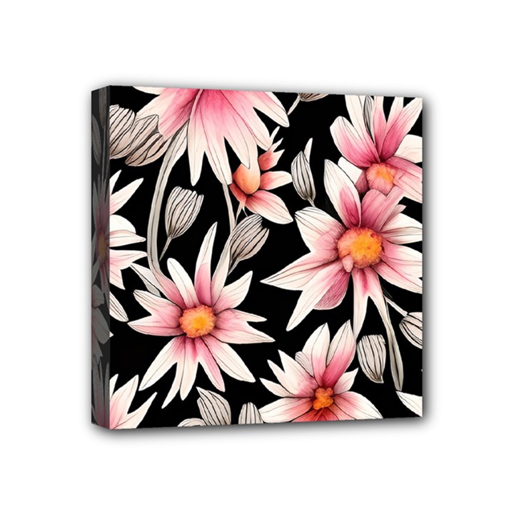 Charming and Celestial Watercolor Flowers Mini Canvas 4  x 4  (Stretched)