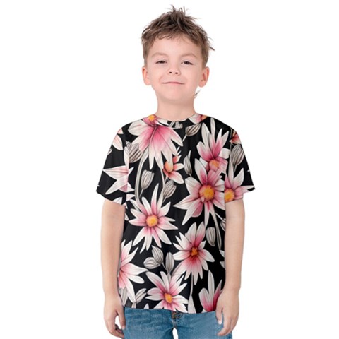 Charming And Celestial Watercolor Flowers Kids  Cotton Tee by GardenOfOphir