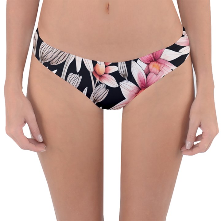 Charming and Celestial Watercolor Flowers Reversible Hipster Bikini Bottoms