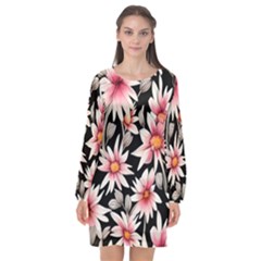 Charming And Celestial Watercolor Flowers Long Sleeve Chiffon Shift Dress  by GardenOfOphir